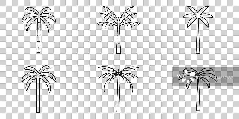 棕榈树logo线条艺术复古图标套装图片素材