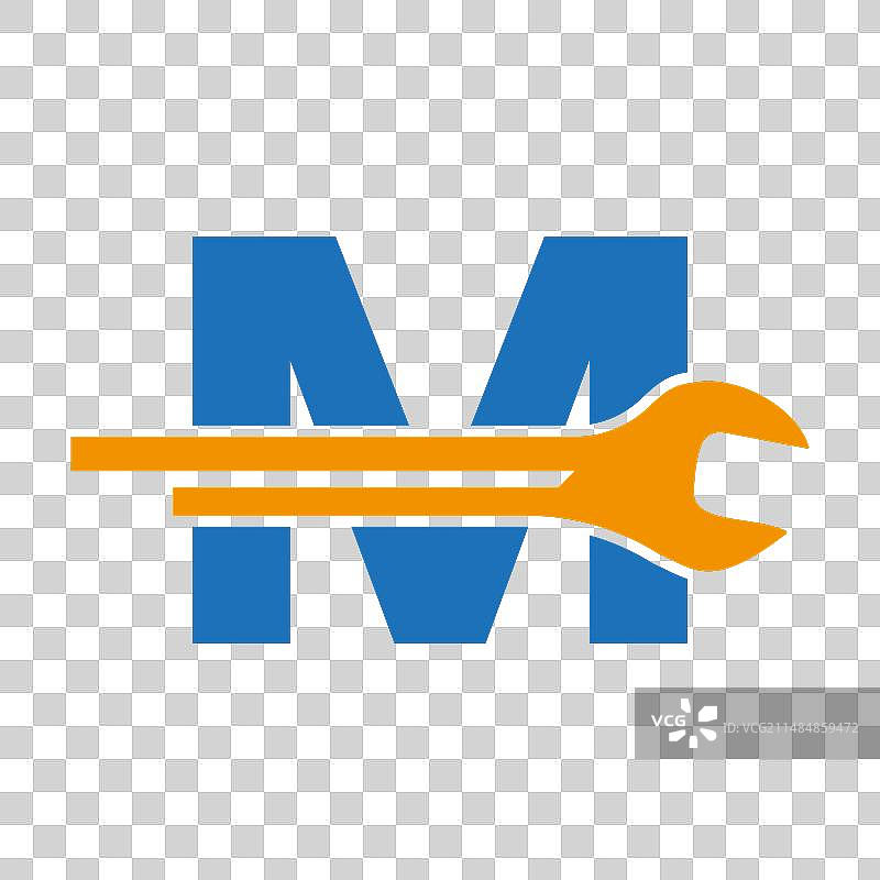 字母M上的扳手标志与工程符号图片素材