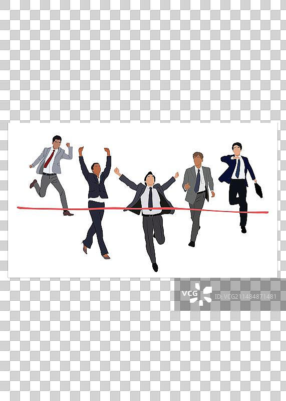 冲向终点线的快乐的商人们图片素材