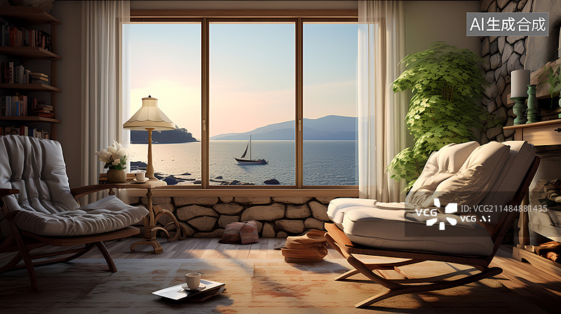 【AI数字艺术】海景房客厅图片素材