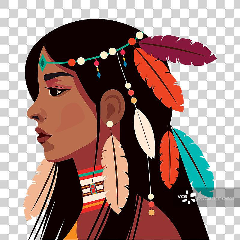 头戴羽毛的印第安少女图片素材