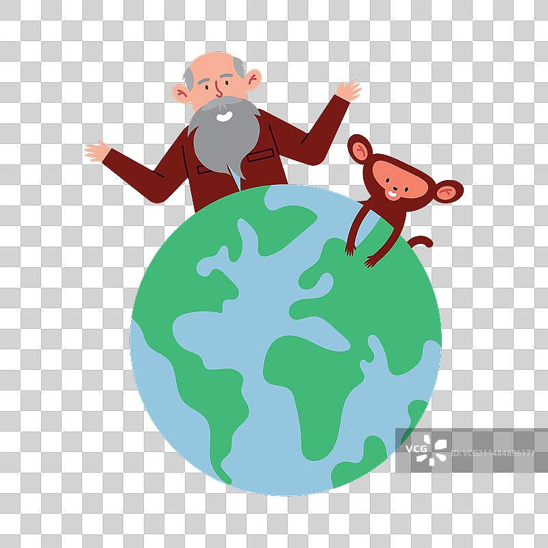 查尔斯·达尔文与猴子站在世界之巅图片素材