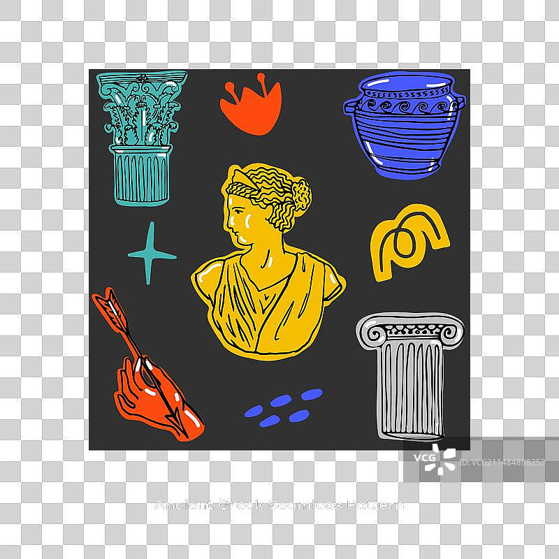 古希腊手绘无缝图案图片素材