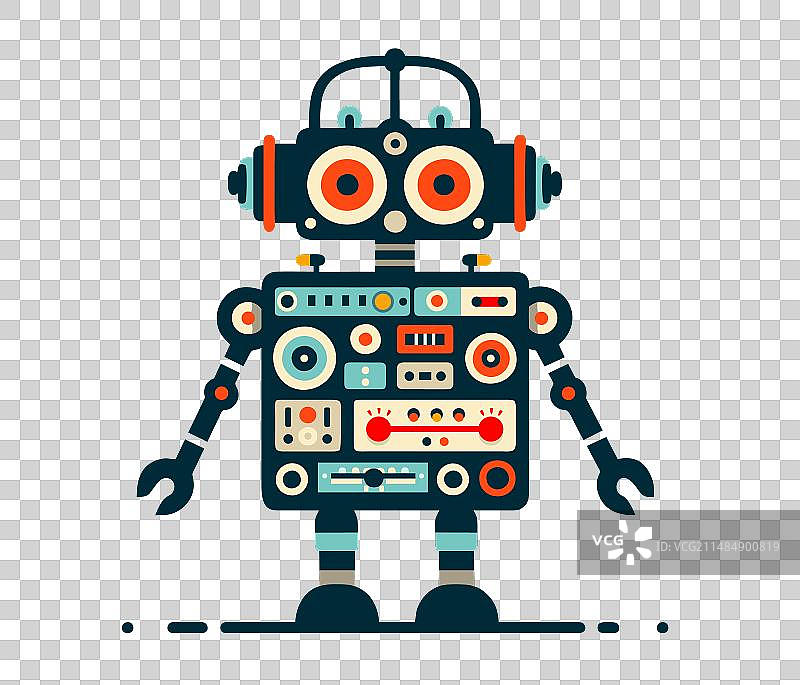 60年代风格的模拟机器人扁平图形图片素材