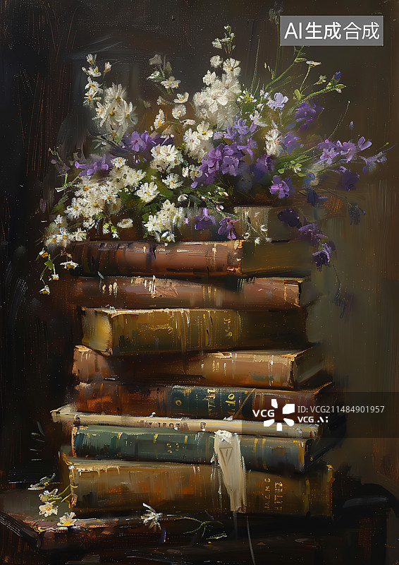 【AI数字艺术】桌上花瓶里的花朵特写镜头图片素材
