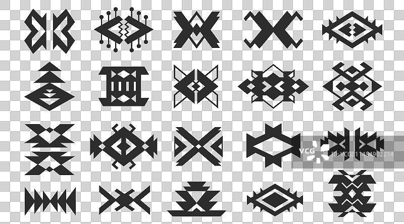 阿兹特克纳瓦霍风格图案集合，西南艺术符号图片素材