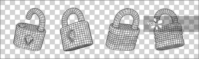 黑色网络锁图标 3D网格图片素材