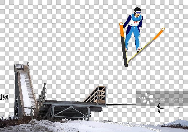 3D手绘冬季跳台滑雪运动图片素材