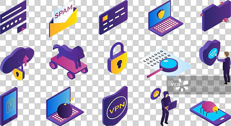 2.5D黑客图标集图片素材