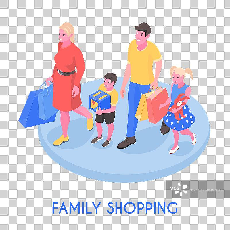 有购物商品的家庭2.5D构图图片素材