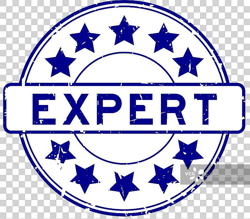 复古蓝色专家文字圆形橡胶印章图片素材