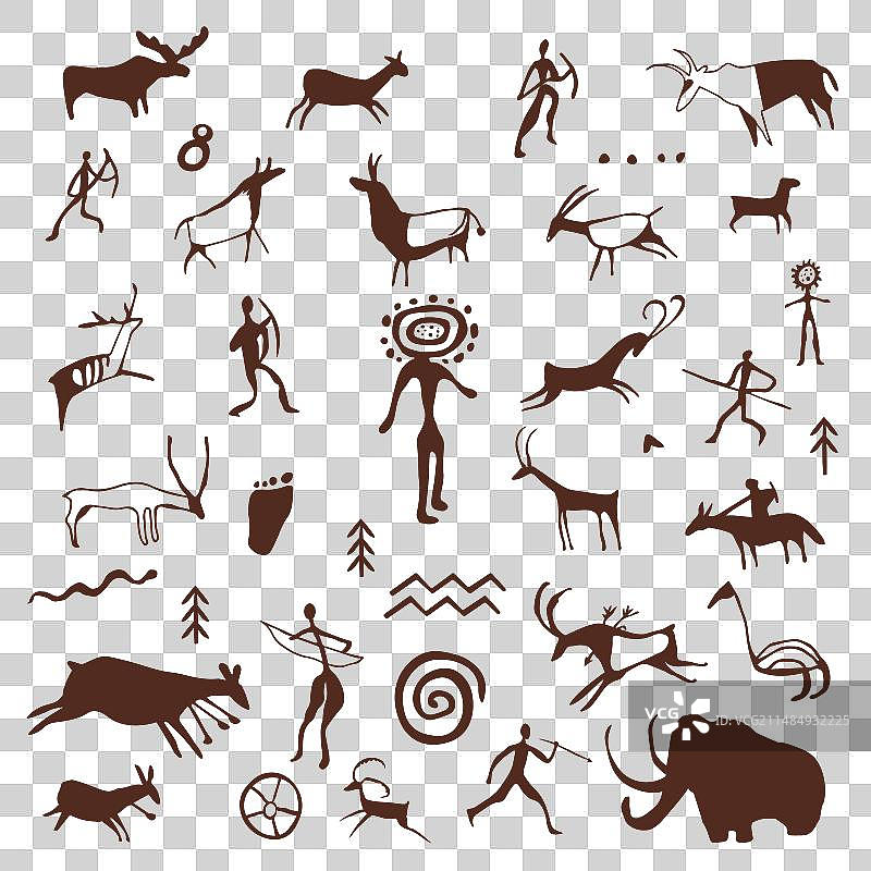 洞穴岩画：穴居人绘画图片素材