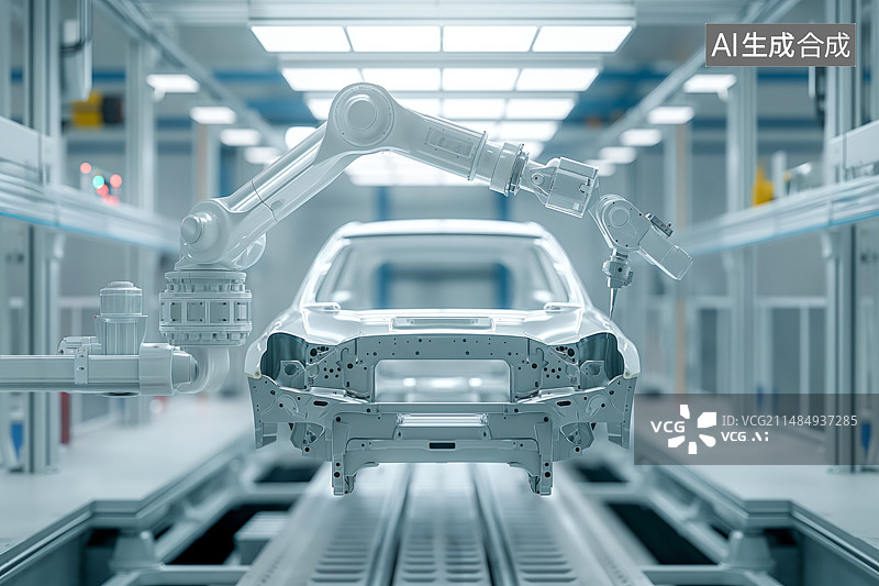 【AI数字艺术】一个正在组装汽车的自动化流水线图片素材