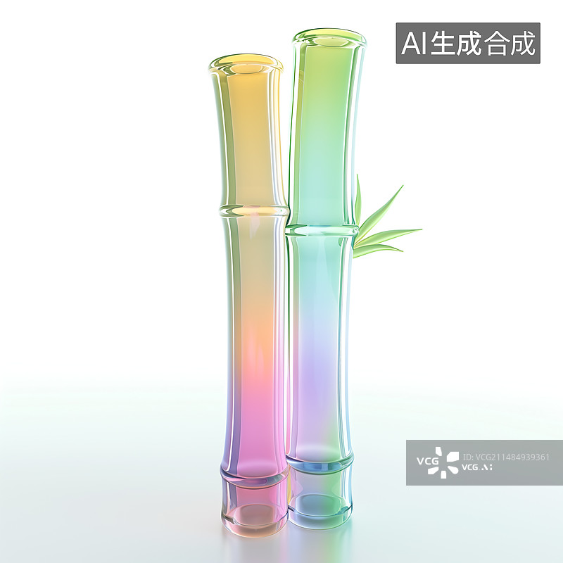 【AI数字艺术】3D风格，玻璃质感，竹子，竹笋图片素材
