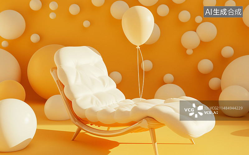 【AI数字艺术】黄色背景云朵般柔软的椅子图片素材