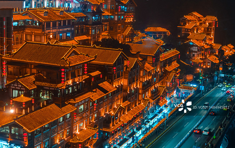 重庆洪崖洞民俗文化景区传统中式建筑夜景图片素材