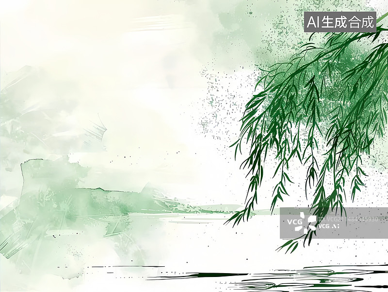 【AI数字艺术】创意新中式绿柳风景水墨画图片素材