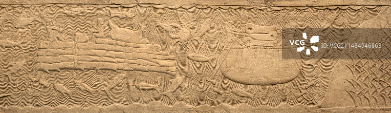 古代亚述河流低浮雕图片素材