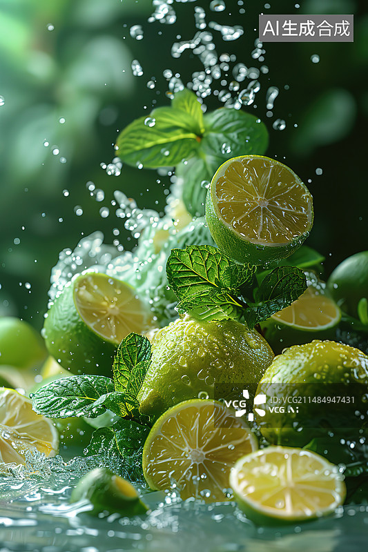 【AI数字艺术】湿植物叶子特写镜头图片素材