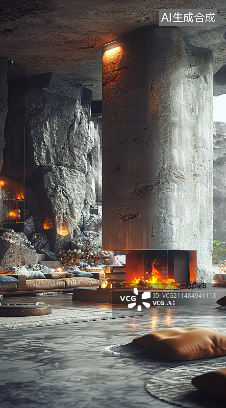 【AI数字艺术】在夜晚的山洞里的人图片素材