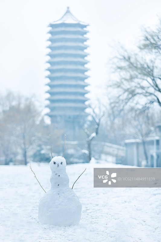 北大未名湖雪景图片素材