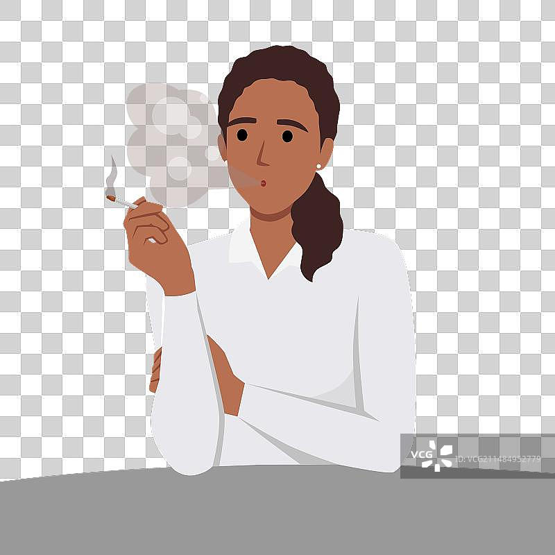 吸烟的沮丧年轻女人概念图片素材