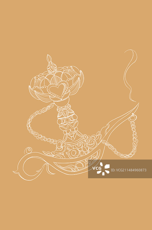 原创国风传统图案静物线稿 神灯莲花图片素材