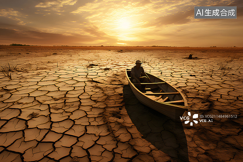 【AI数字艺术】龟裂的土地上一艘船图片素材