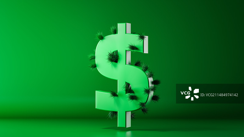 绿色背景上的绿色美元符号上的草特写镜头图片素材