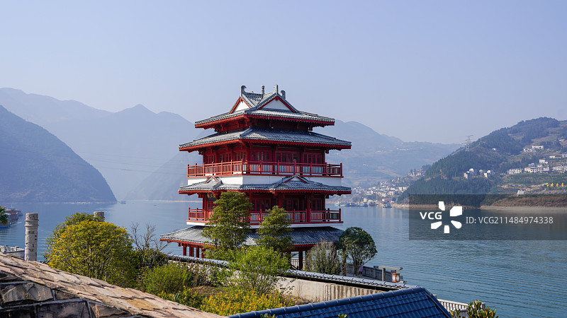 巴东城市阳台镇江阁长江大桥游轮图片素材