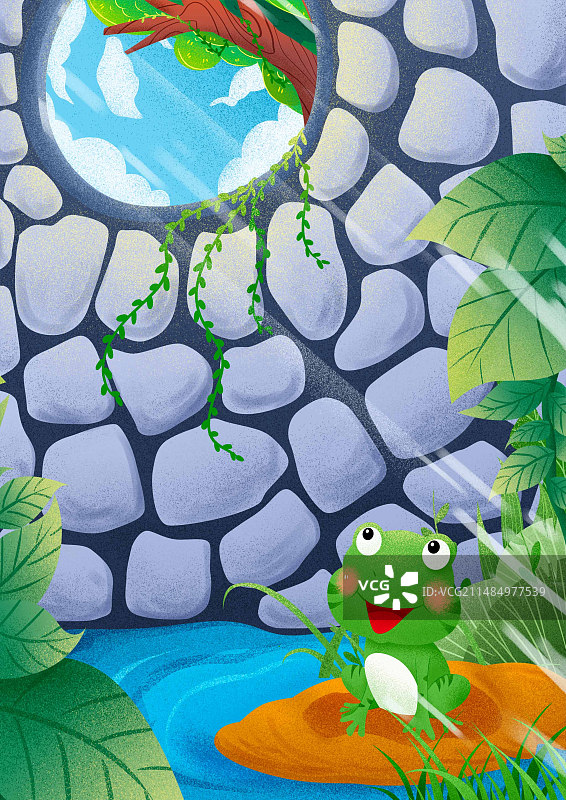 井底之蛙手绘卡通图片素材