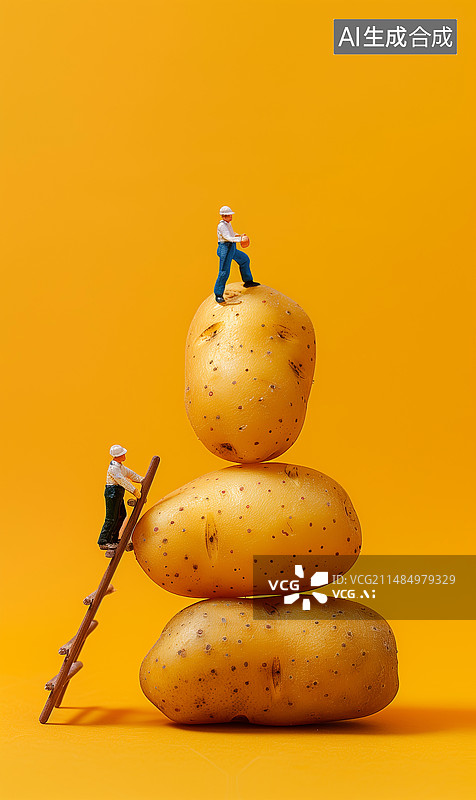 【AI数字艺术】微距工人与土豆图片素材