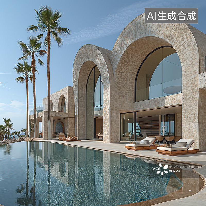 【AI数字艺术】豪华酒店游泳池图片素材