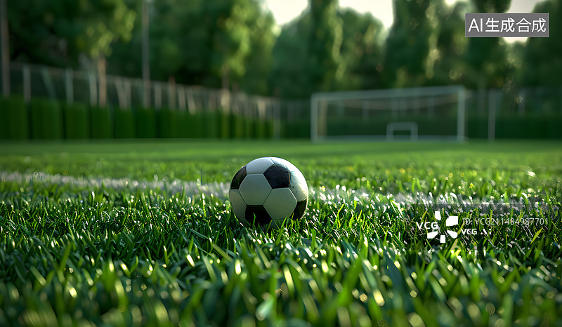 【AI数字艺术】草地上足球的特写镜头图片素材