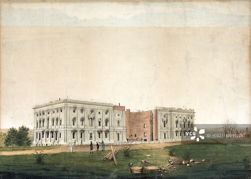 1814年焚烧后的美国国会大厦图片素材