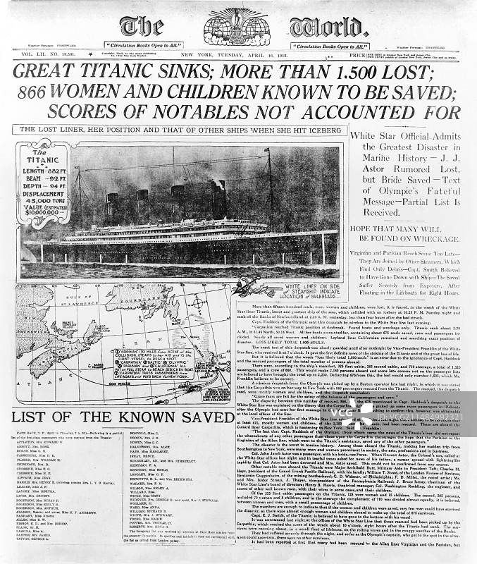 泰坦尼克号灾难新闻报道，1912年图片素材