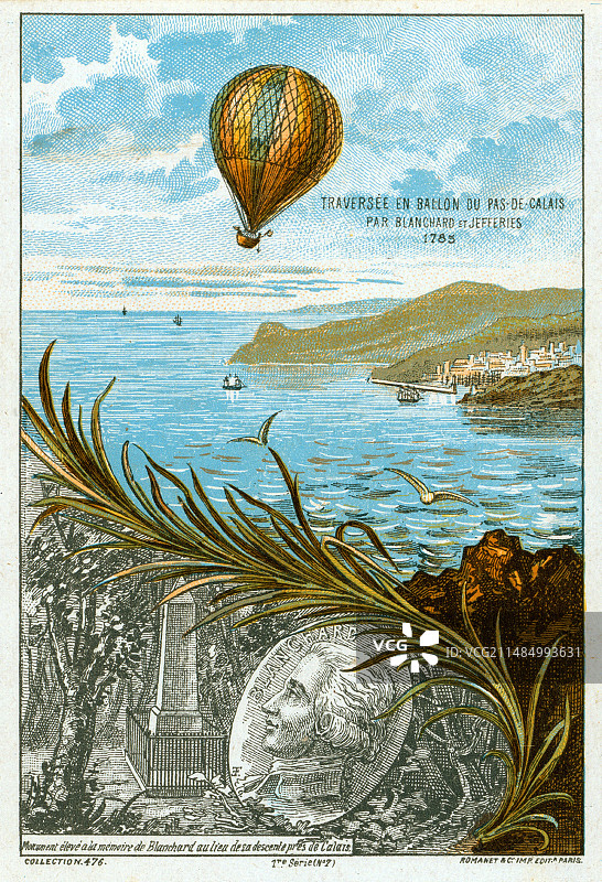 首次气球飞跃英吉利海峡图片素材