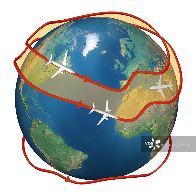 客机沿着喷射气流飞行图片素材