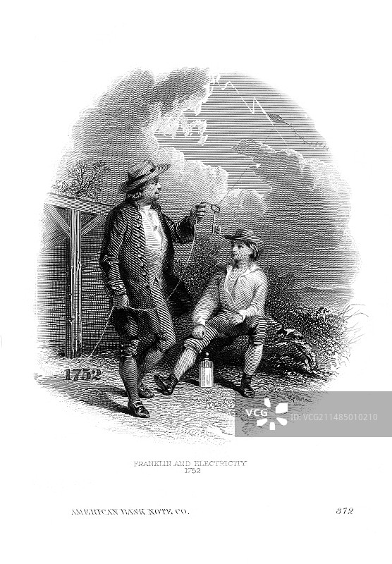 富兰克林的风筝实验，插图图片素材