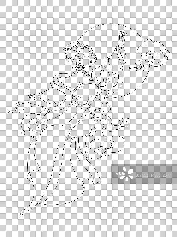 中秋节嫦娥奔月古风女性线稿中国风图片素材