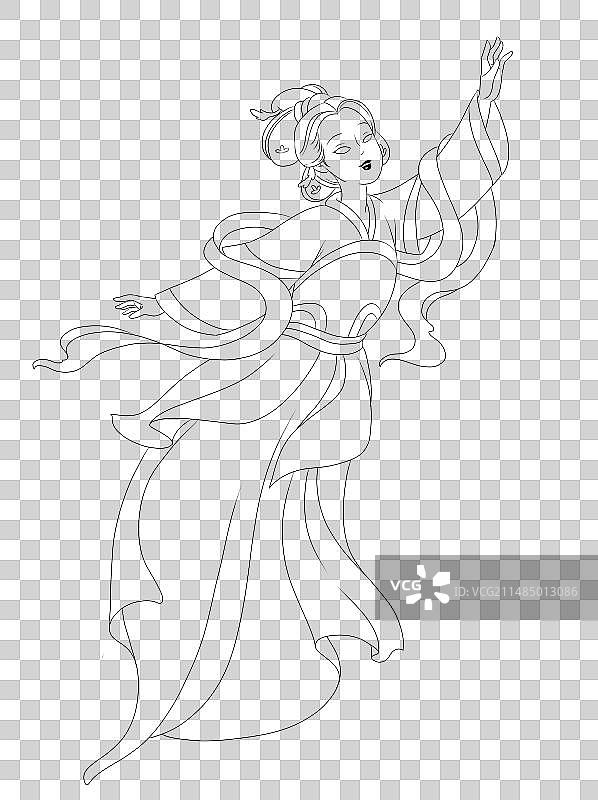 中国风线描白描女性古风古典女性形象图片素材