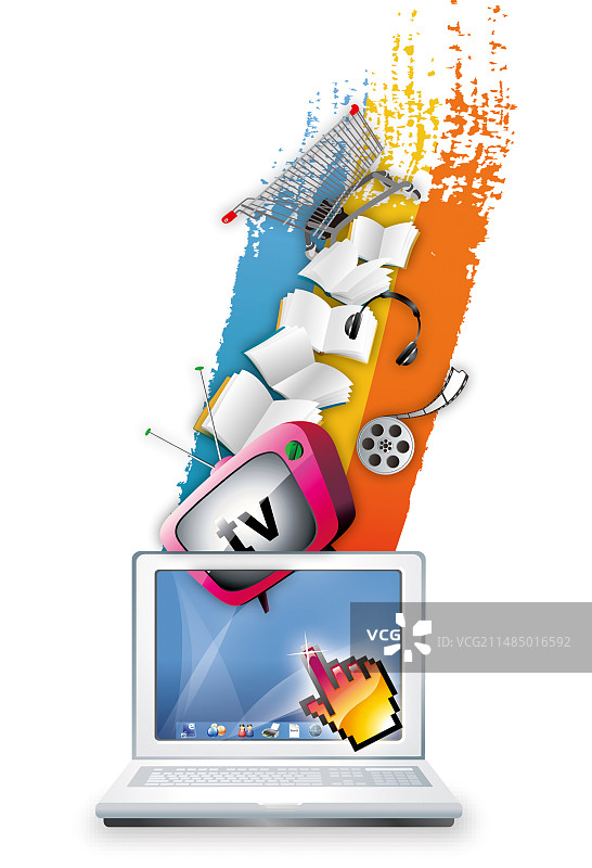 笔记本电脑，书籍，音乐，电视，知识图片素材