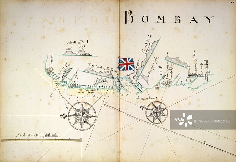 17世纪的孟买海岸线地图图片素材