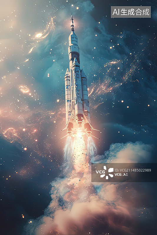 【AI数字艺术】正在发射的火箭国潮风格刺绣世界航天日图片素材