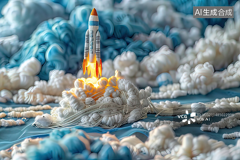 【AI数字艺术】正在发射的火箭国潮风格刺绣世界航天日图片素材