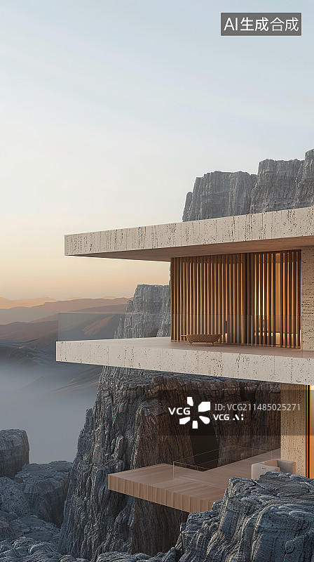 【AI数字艺术】日落时的海景和建筑物图片素材