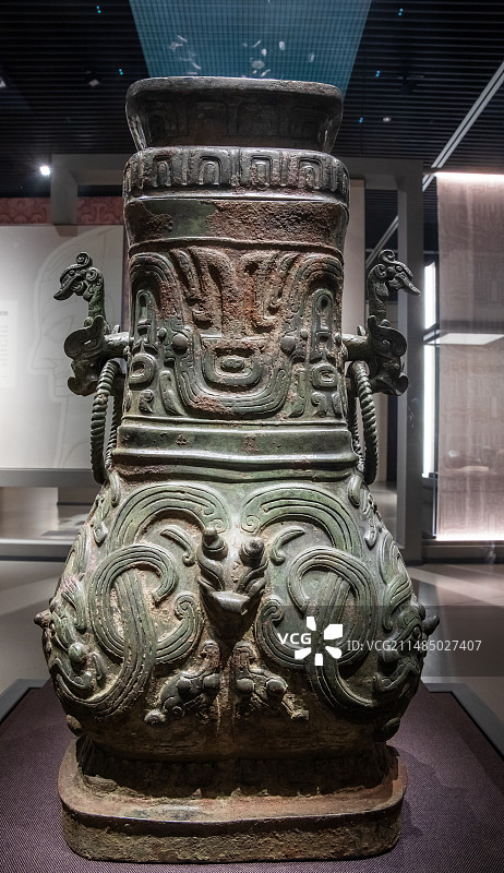 河南省博物院铜方壶春秋邿山东长清仙人台M6出土山东大学博物馆藏品图片素材