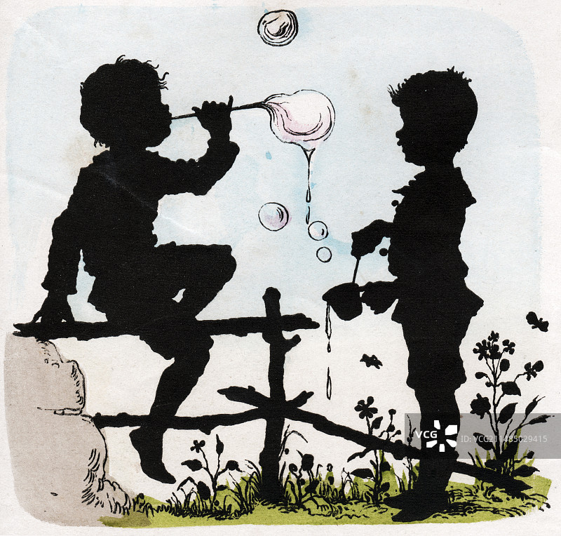 孩子们吹泡泡，插图图片素材