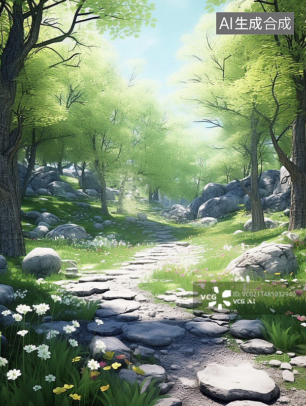 【AI数字艺术】清新森林道路背景图片素材