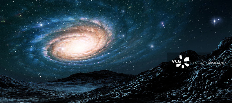 从行星上看到的旋涡星系图片素材